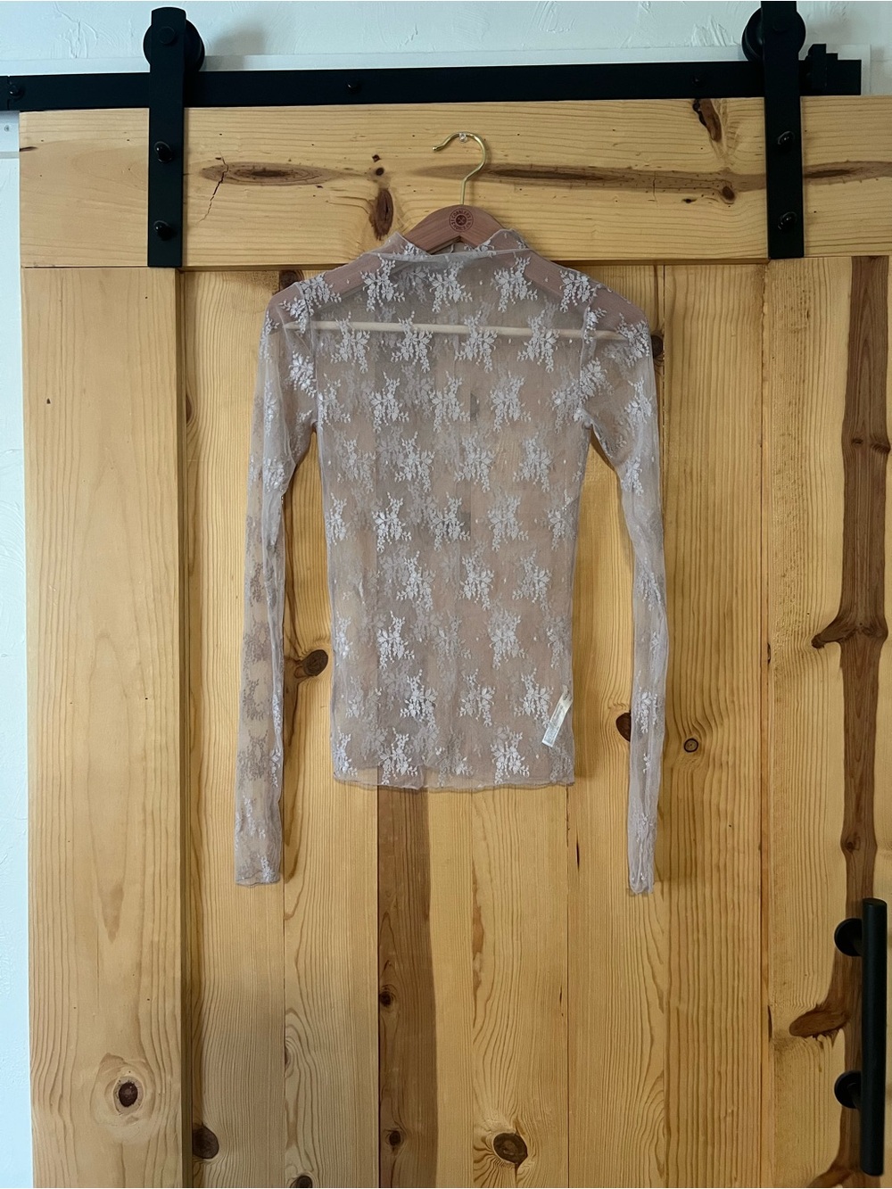 Free People Sheer Lace Long-Sleeve Top - light pink! Icy looking pink. Size smal